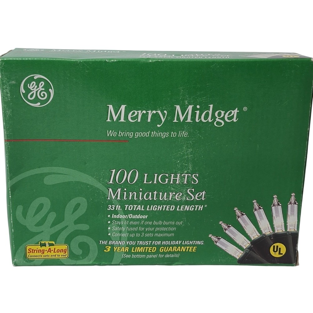 Vtg GE Merry Midget 100 Clear Miniature Lights Indoor Outdoor 33ft NEW 1980's